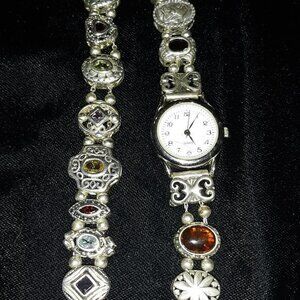 Vintage Bali  Sterling Silver and Gemstone Watch and Bracelet Set